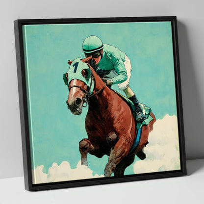 Flight of the Champion racing horse canvas wall art in black frame