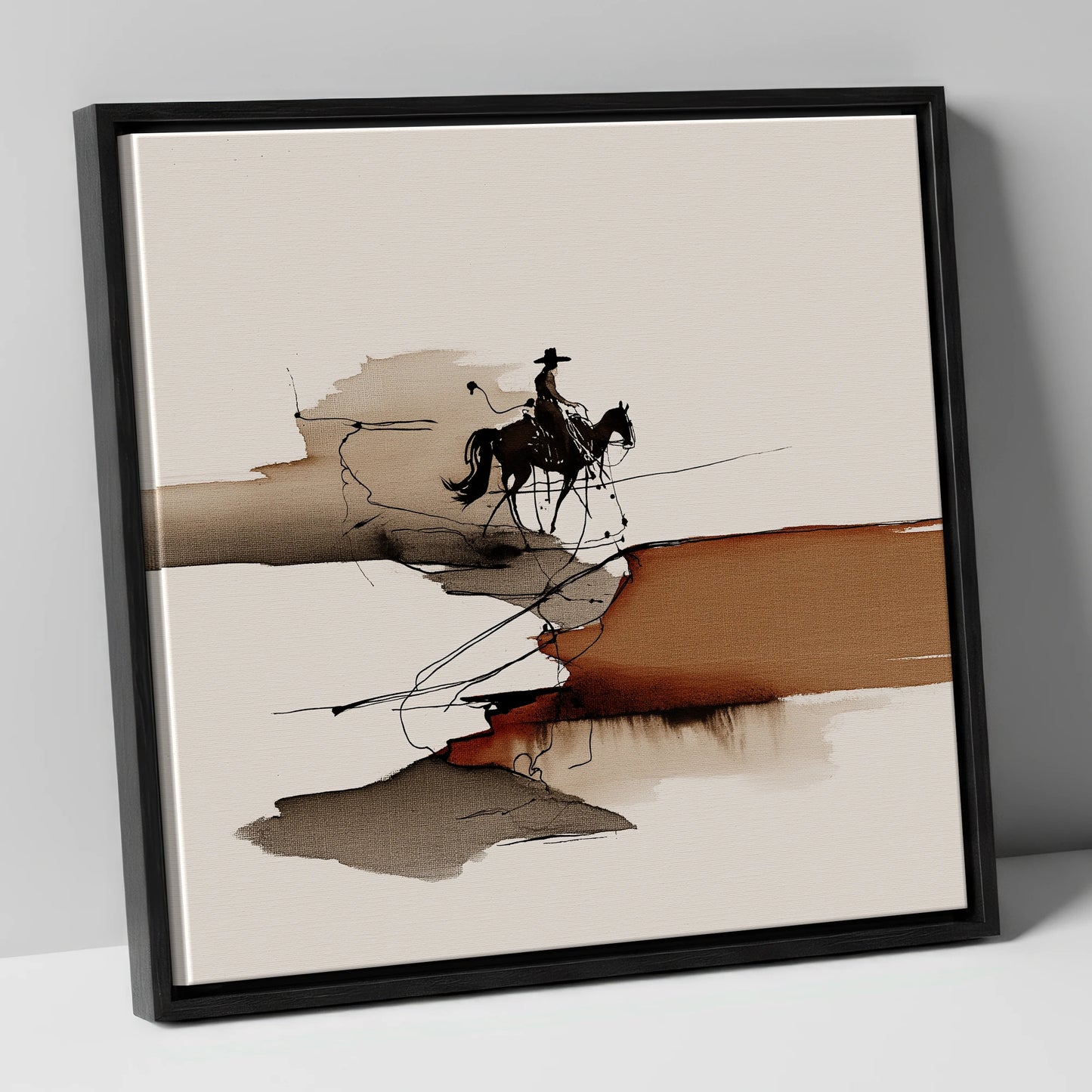 Canyon Trail Silhouette western horse canvas wall art in black frame