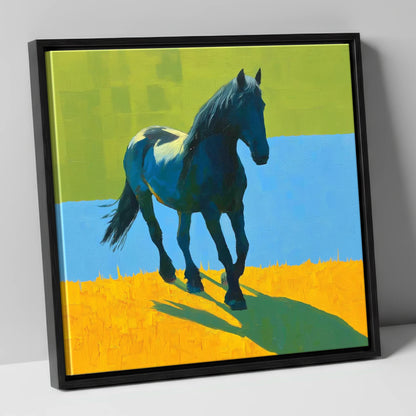 Indigo Cob in Summer Light horse breed canvas wall art in black frame
