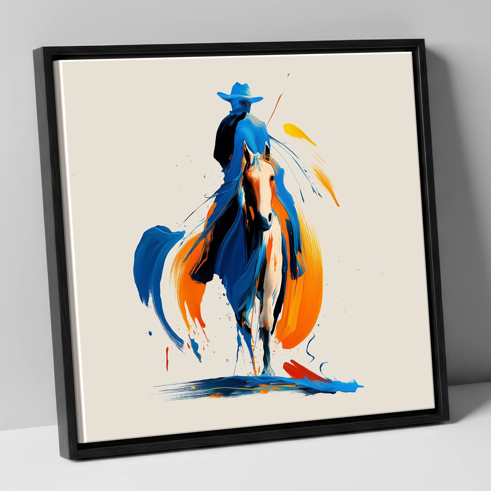 Cobalt Western Spirit western horse canvas wall art in black frame