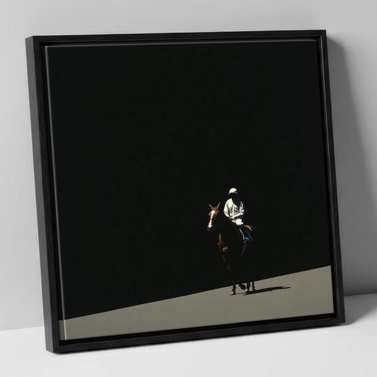 Into the Light racing horse canvas wall art in black frame