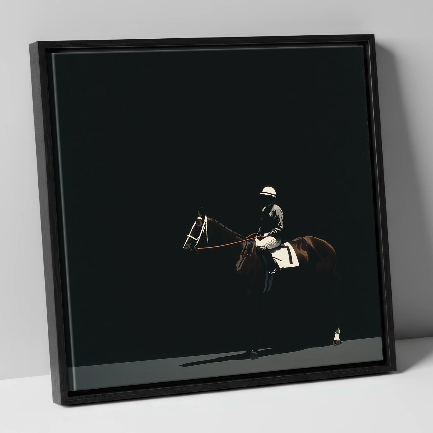 The Quiet Contender racing horse canvas wall art in black frame
