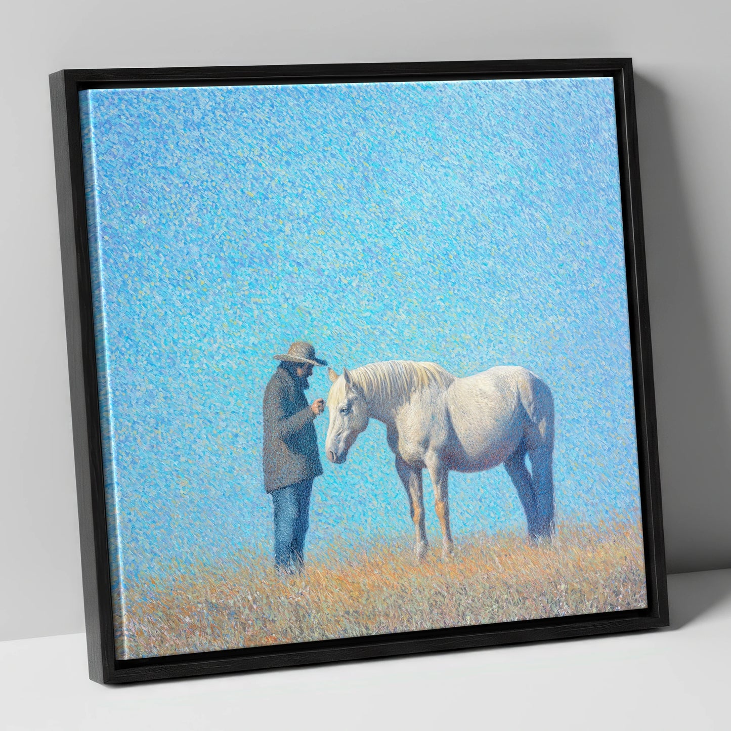 Luminous Connection horse & rider canvas wall art in black frame