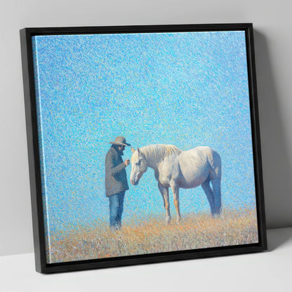 Luminous Connection horse & rider canvas wall art in black frame
