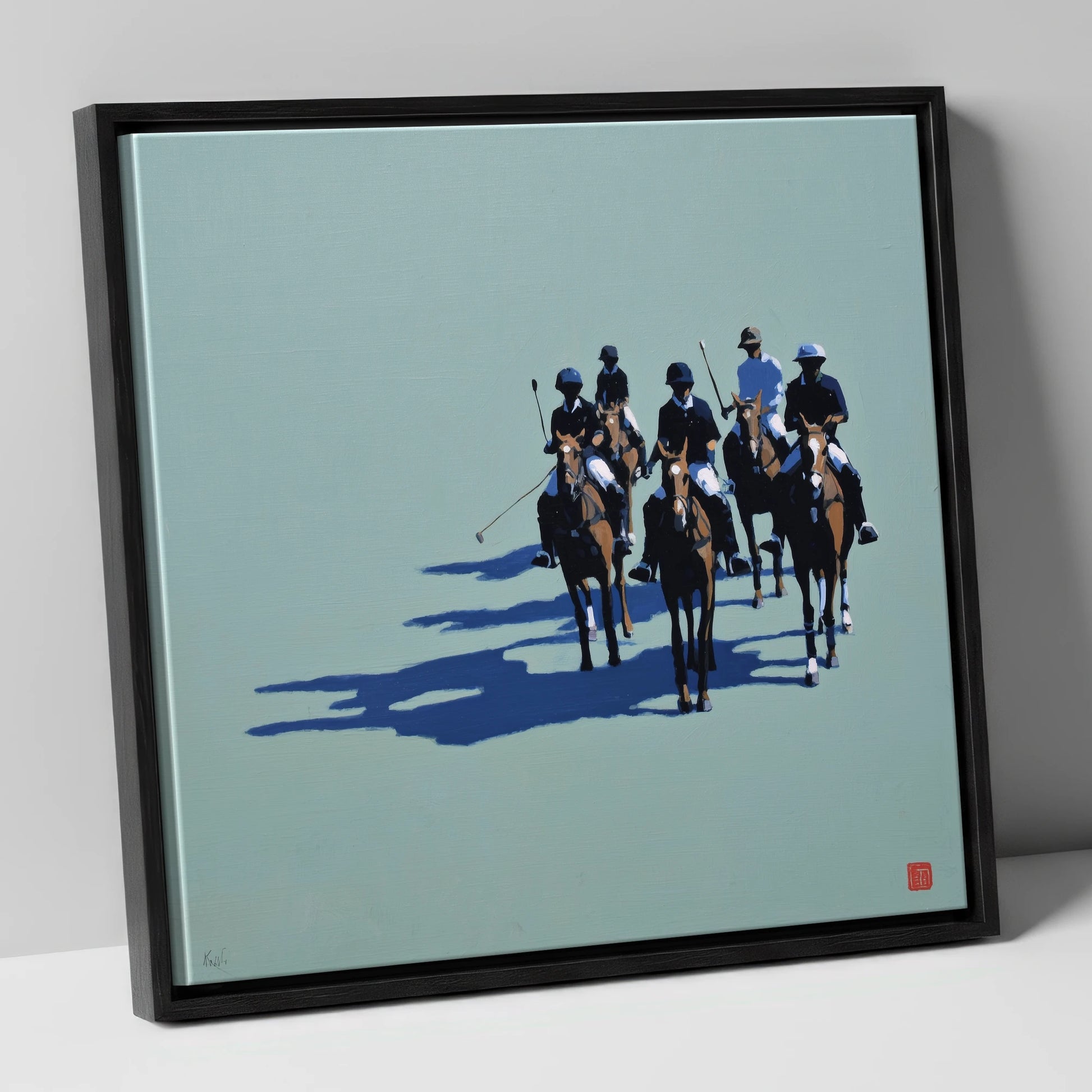The Polo Approach polo horse canvas wall art in black frame