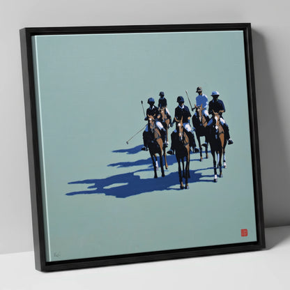 The Polo Approach polo horse canvas wall art in black frame