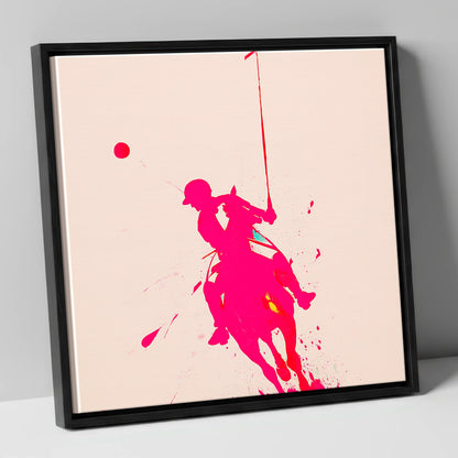 Vivid Polo Strike polo horse canvas wall art in black frame