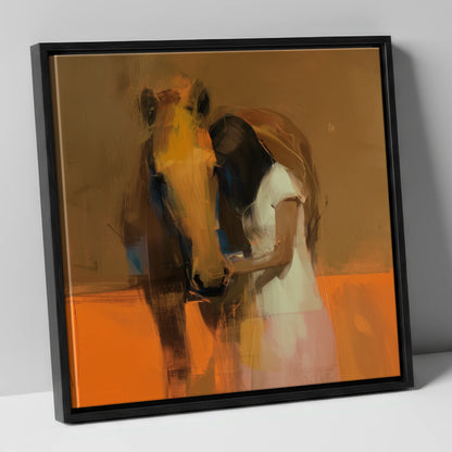Silent Understanding horse & rider canvas wall art in black frame