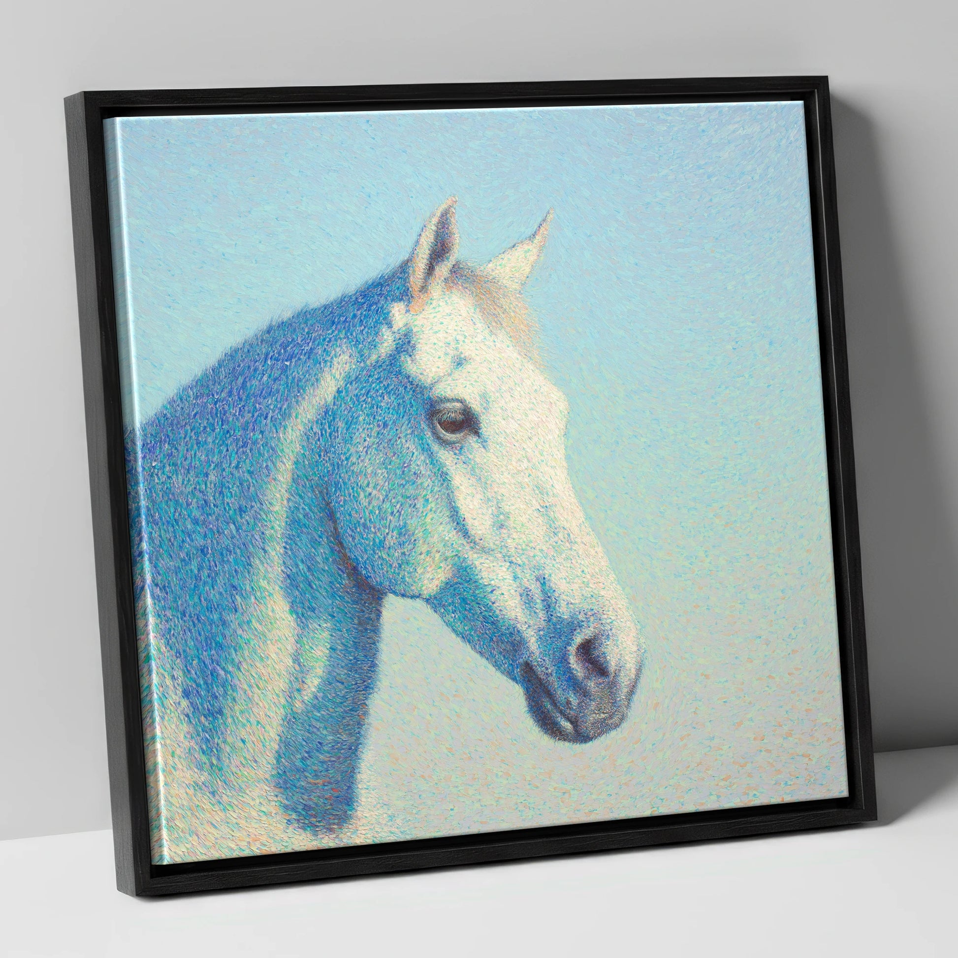 Ethereal Grey Portrait horse portrait canvas wall art in black frame