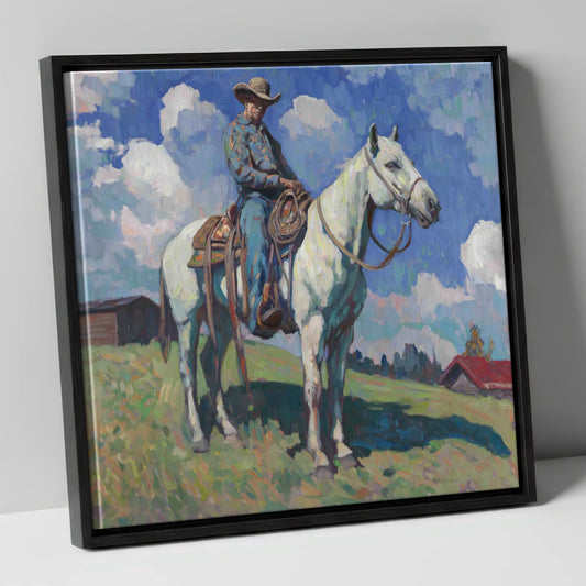 Under A Western Sky western horse canvas wall art in black frame