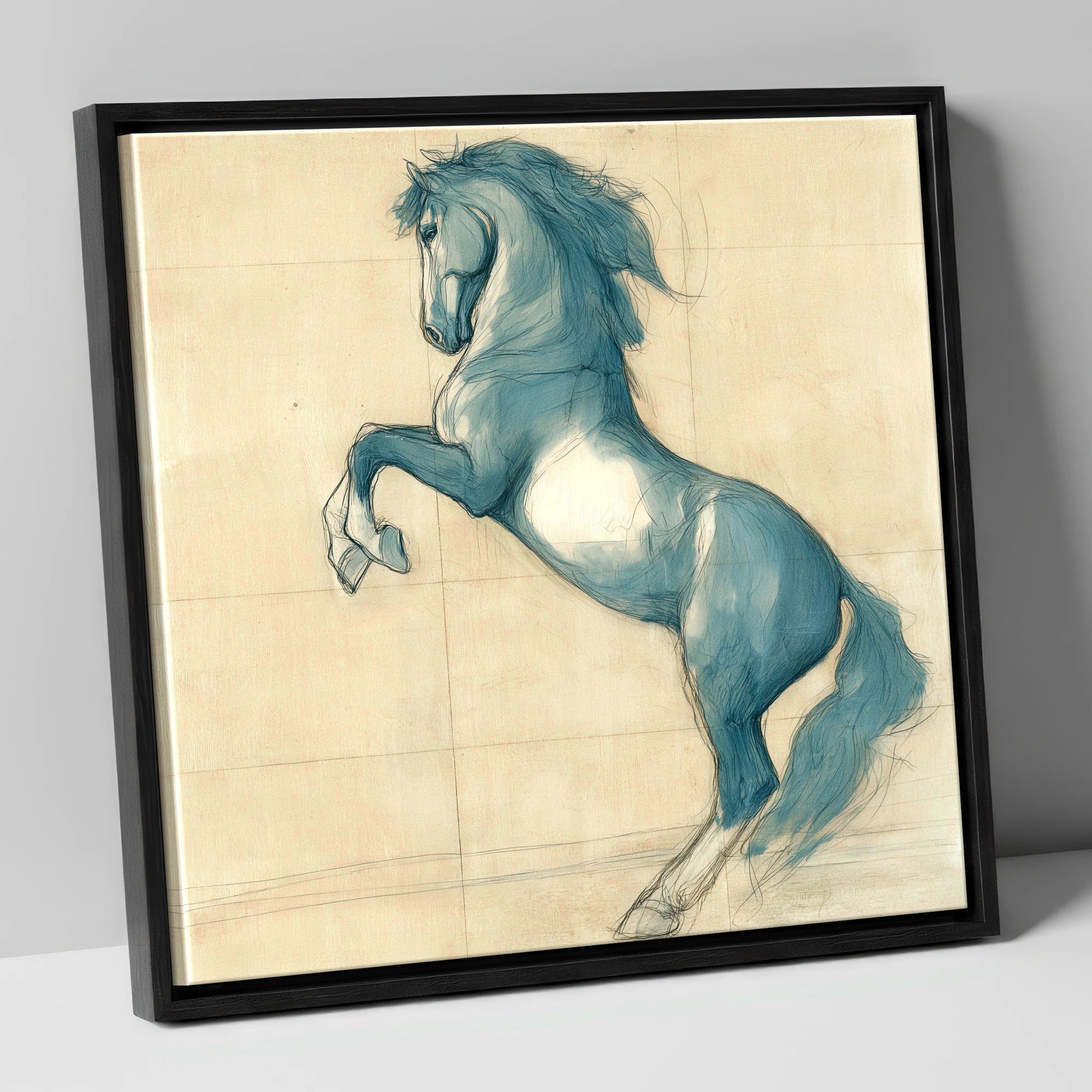 Azure Equine Study horse portrait canvas wall art in black frame