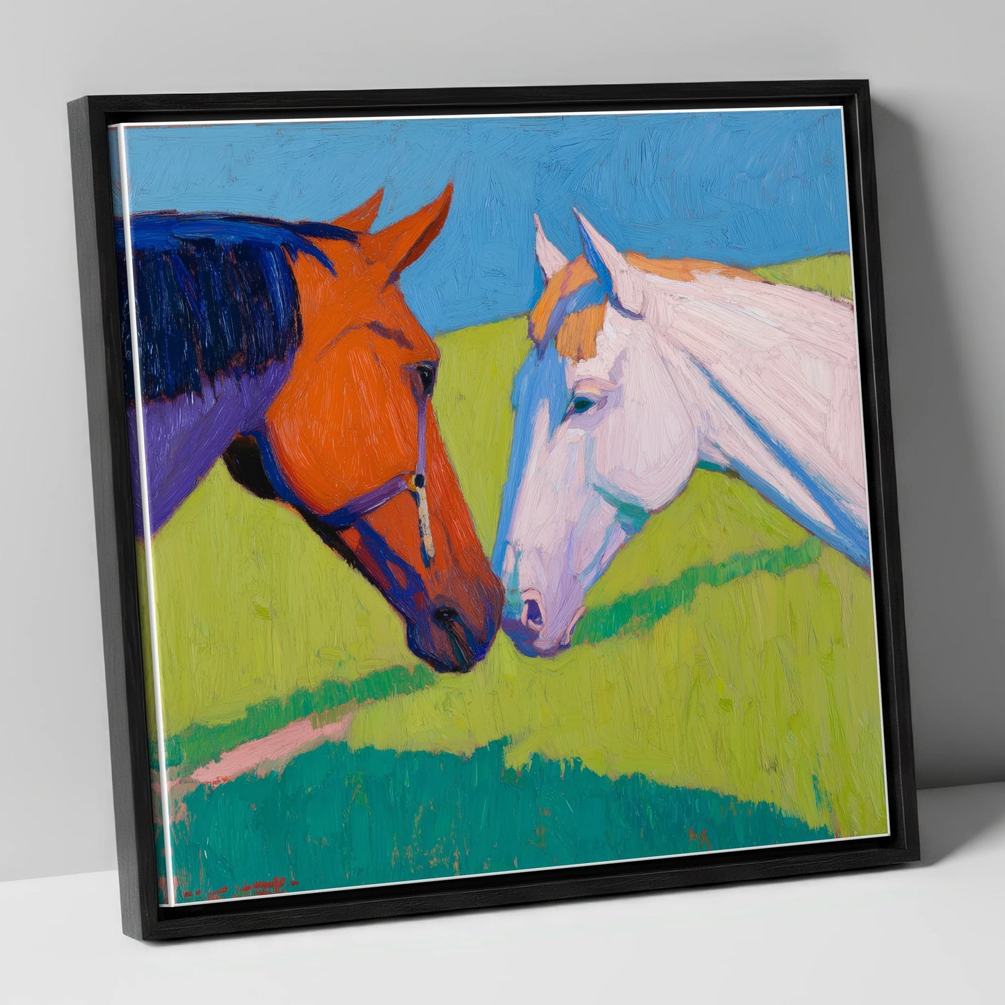 Vivid Equine Greeting horse portrait canvas wall art in black frame