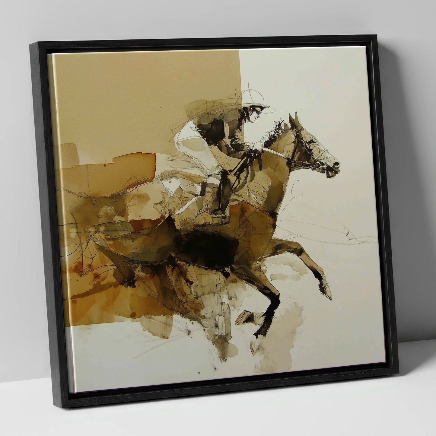 The Full Stretch racing horse canvas wall art in black frame