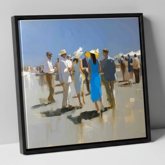 The Summer Racing Crowd racing horse canvas wall art in black frame