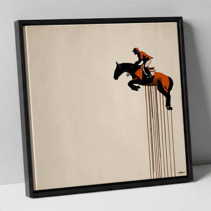 Suspended Flight show jumping horse canvas wall art in black frame