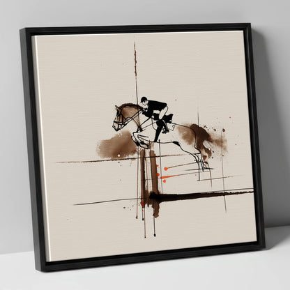 Clearing the Vertical show jumping horse canvas wall art in black frame