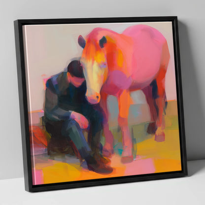 Radiant Solace horse & rider canvas wall art in black frame