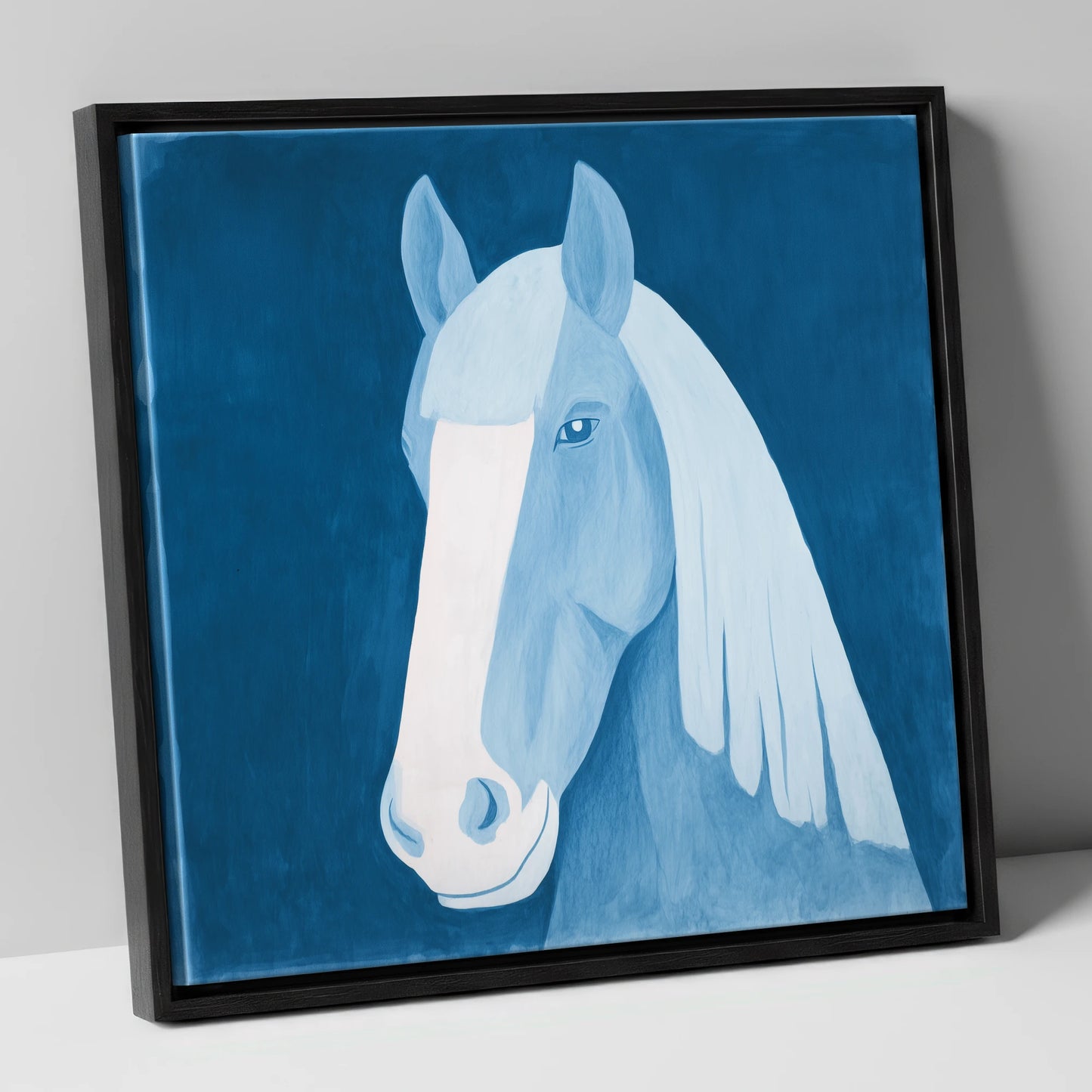 The Blue Blaze horse breed canvas wall art in black frame