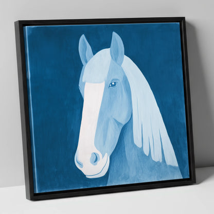 The Blue Blaze horse breed canvas wall art in black frame