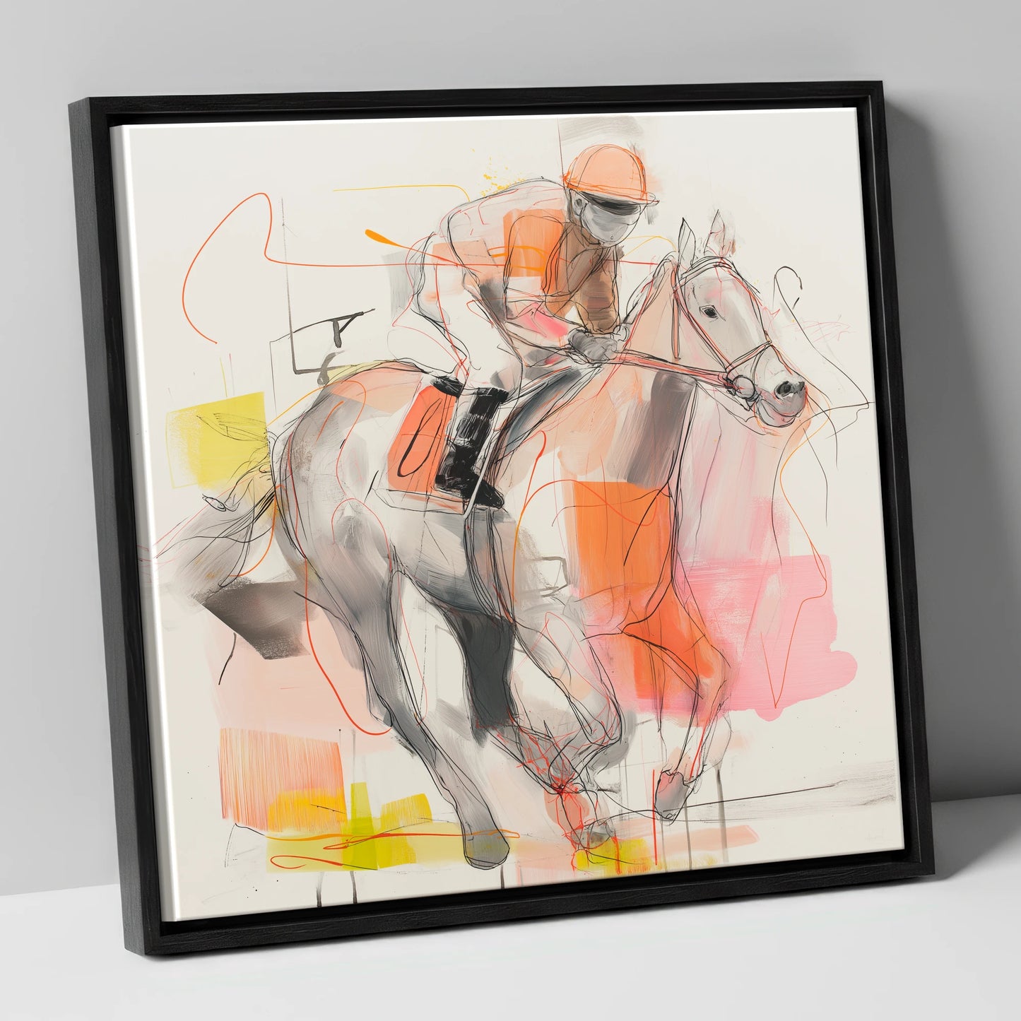 Sprint to the Wire racing horse canvas wall art in black frame