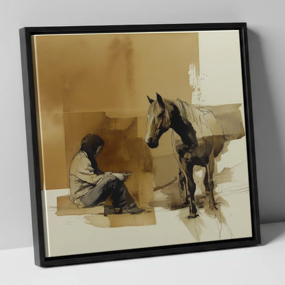 Shared Silence horse & rider canvas wall art in black frame