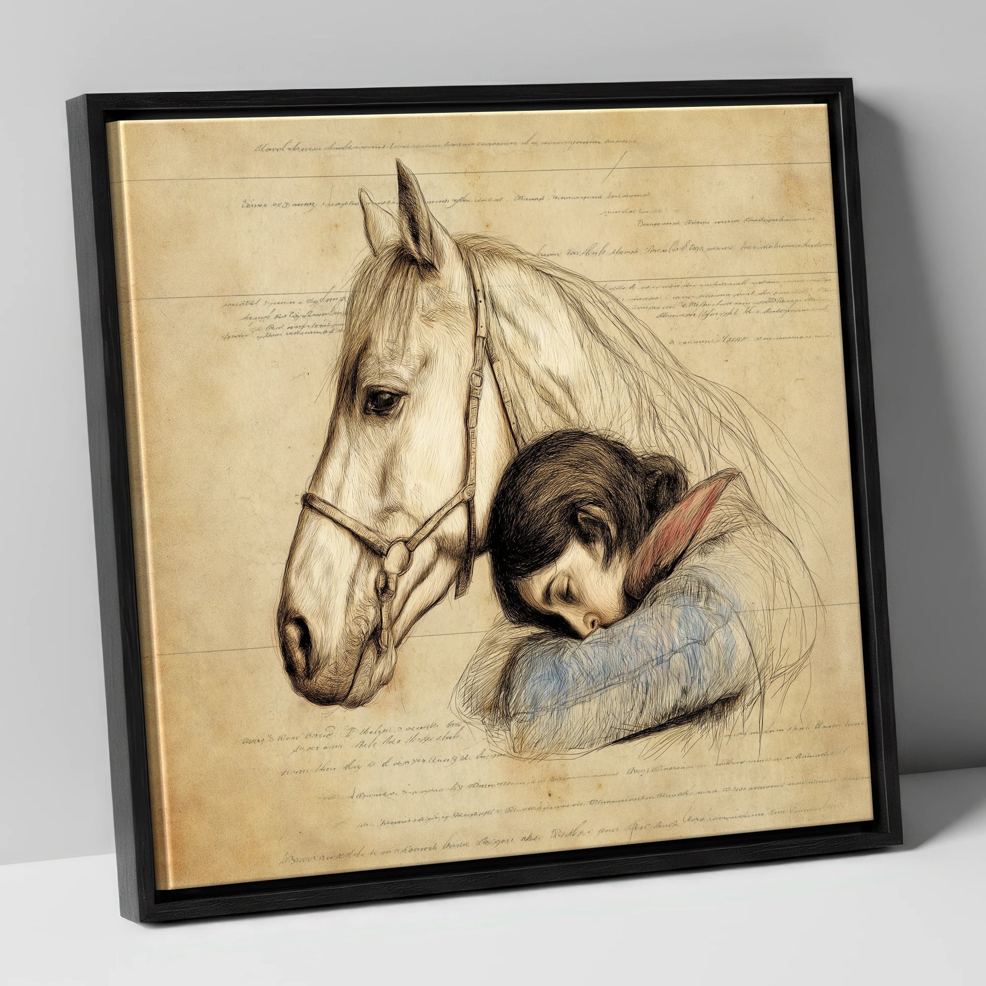 Timeless Connection horse & rider canvas wall art in black frame