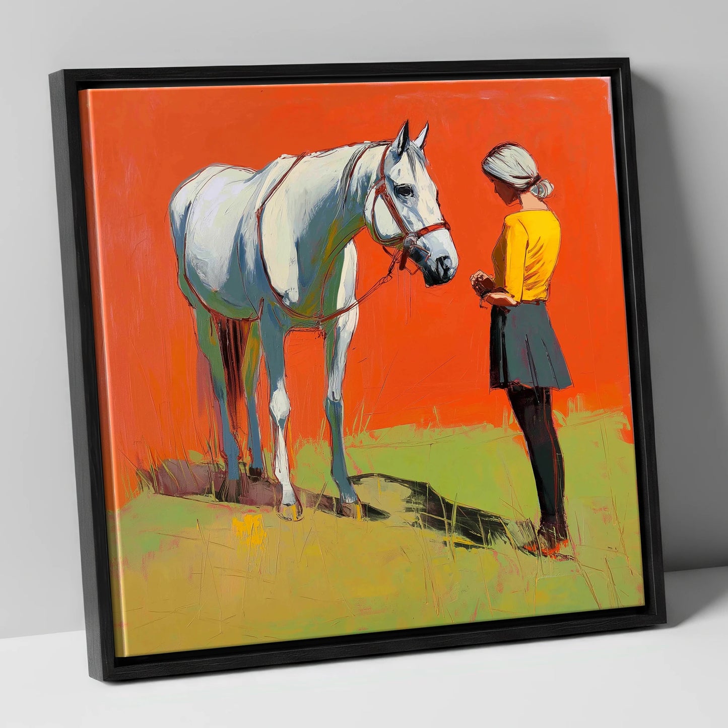 A Quiet Understanding horse & rider canvas wall art in black frame