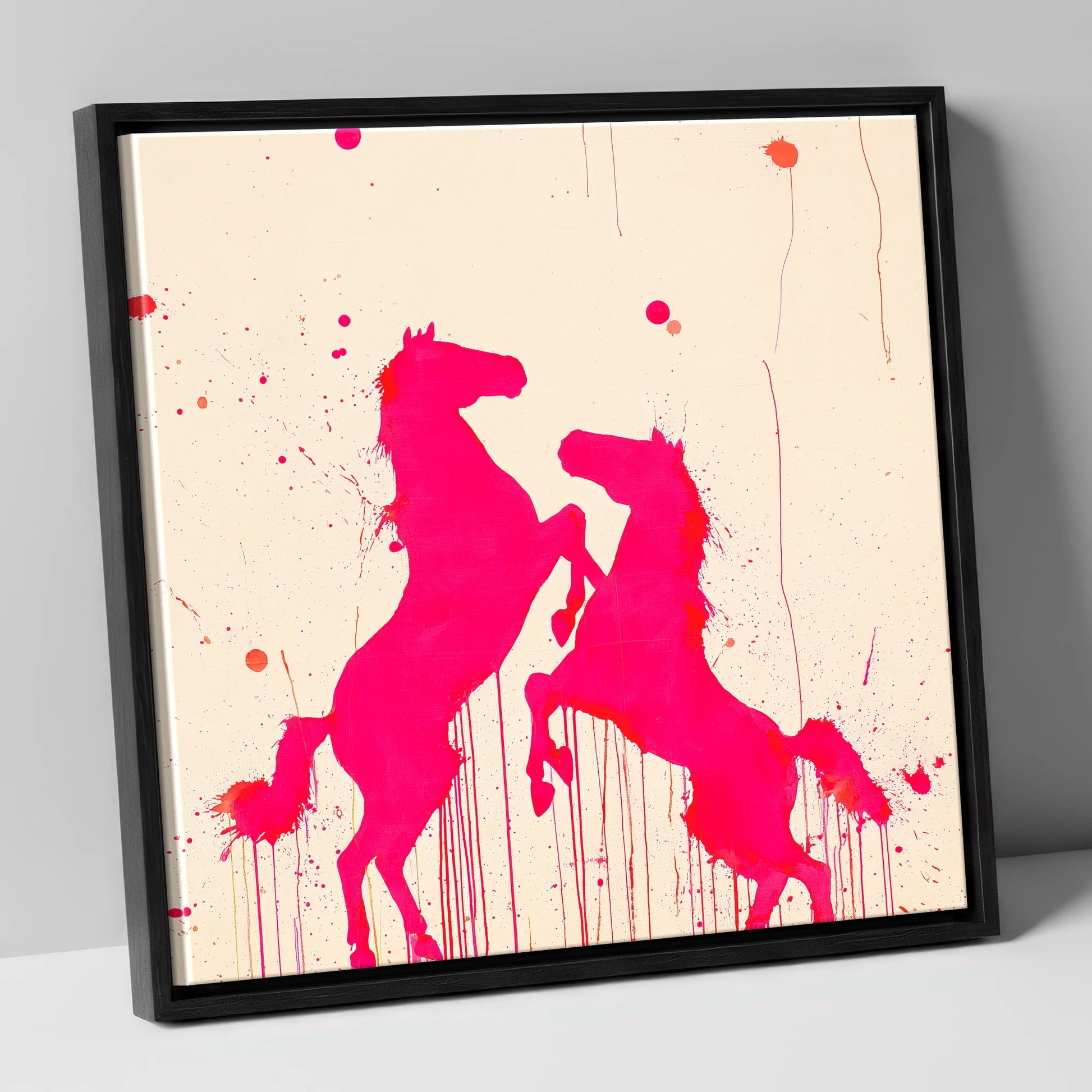 Magenta Equine Dance wild horses canvas wall art in black frame
