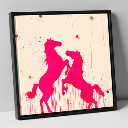 Magenta Equine Dance wild horses canvas wall art in black frame
