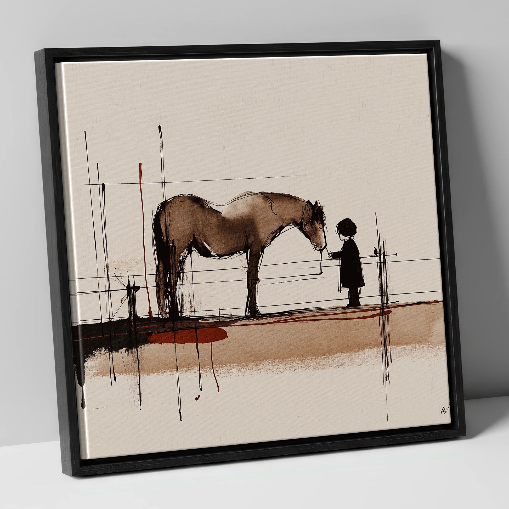 A Quiet Understanding horse & rider canvas wall art in black frame