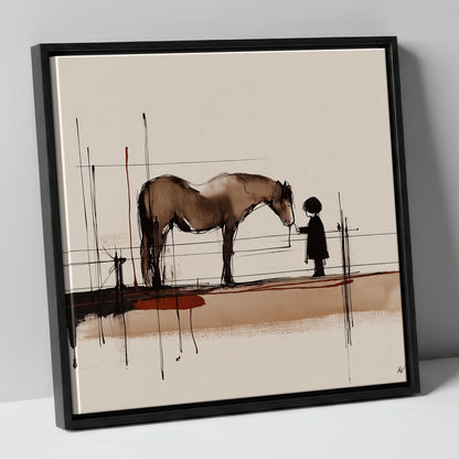 A Quiet Understanding horse & rider canvas wall art in black frame