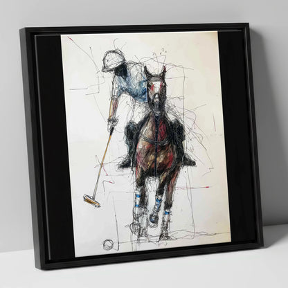 Full Gallop Focus polo horse canvas wall art in black frame