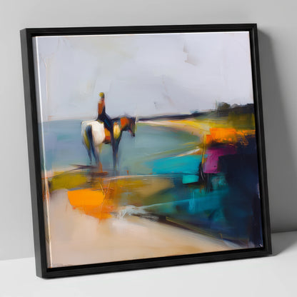 Vivid Shoreline beach horse canvas wall art in black frame