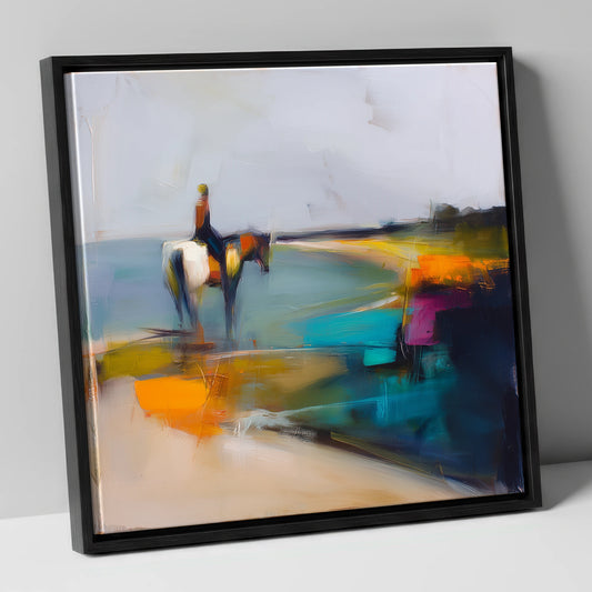 Vivid Shoreline beach horse canvas wall art in black frame