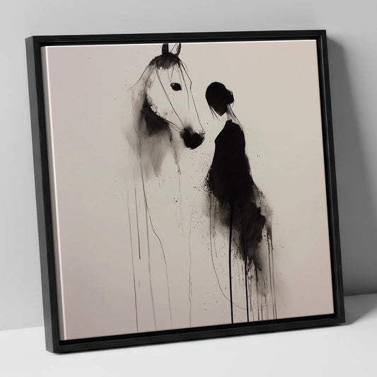 The Unspoken Bond horse & rider canvas wall art in black frame