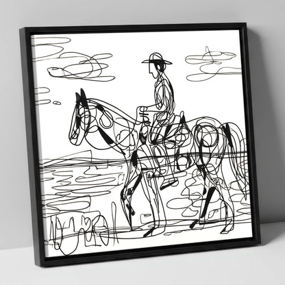 Linear Beach Ride beach horse canvas wall art in black frame
