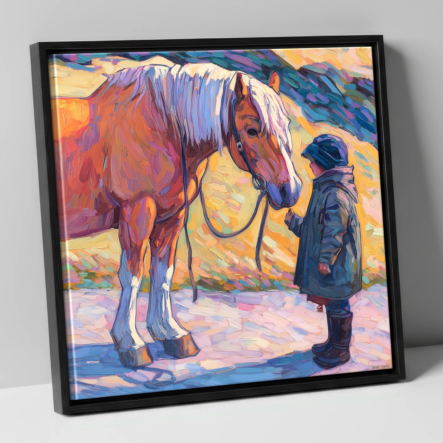 A Gentle Exchange horse & rider canvas wall art in black frame