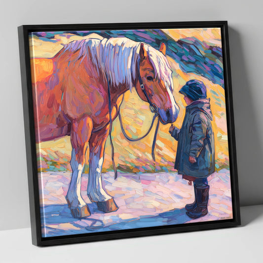 A Gentle Exchange horse & rider canvas wall art in black frame