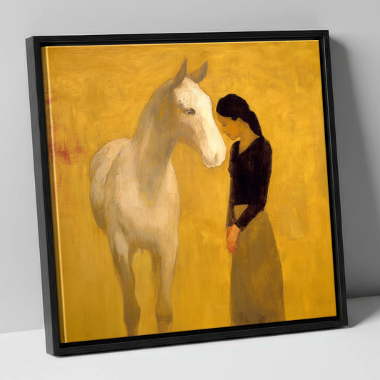 A Silent Understanding horse & rider canvas wall art in black frame