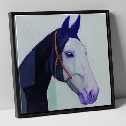 Indigo and Ice horse portrait canvas wall art in black frame