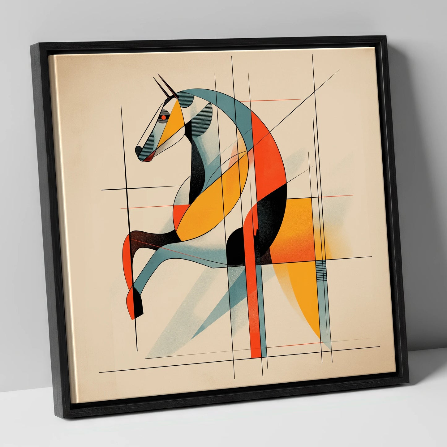 Structural Stride racing horse canvas wall art in black frame