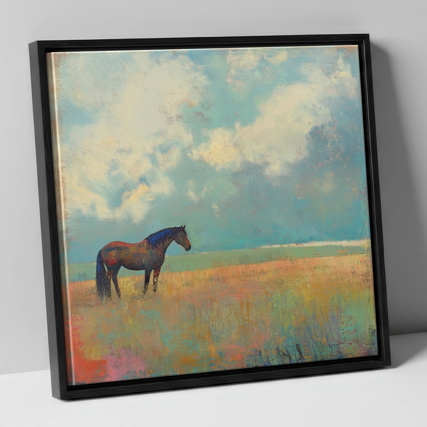Beneath Turquoise Skies horse landscape canvas wall art in black frame