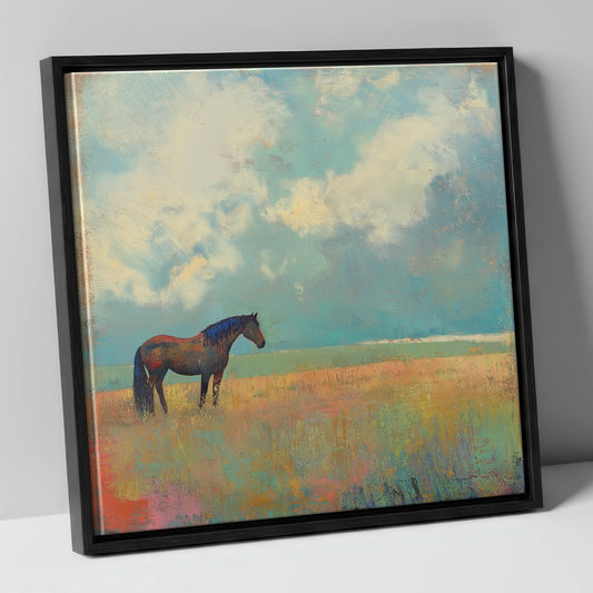 Beneath Turquoise Skies horse landscape canvas wall art in black frame