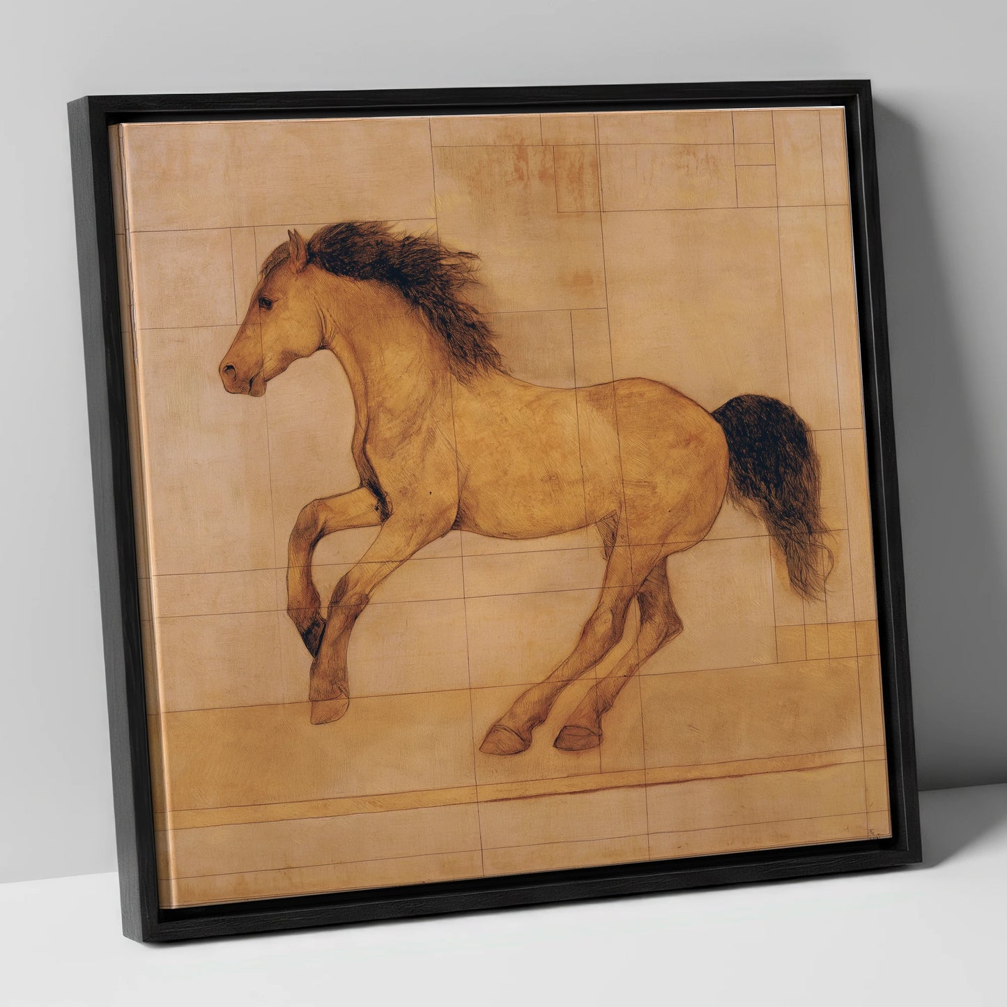 Classical Equine Study horse portrait canvas wall art in black frame