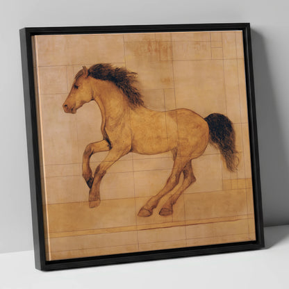 Classical Equine Study horse portrait canvas wall art in black frame