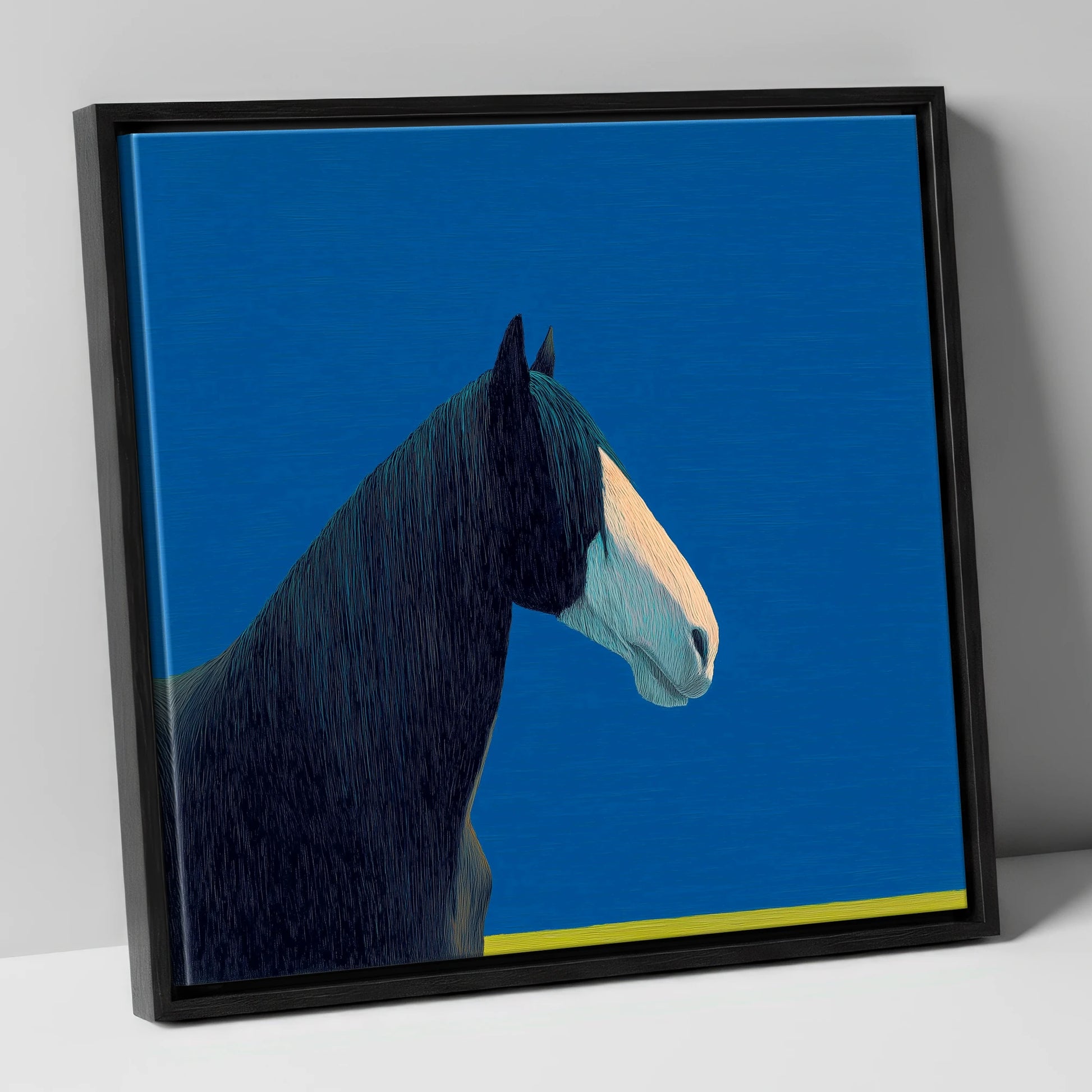 Azure Gentle Giant horse breed canvas wall art in black frame
