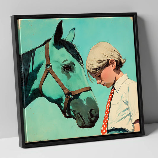 The Unspoken Bond horse & rider canvas wall art in black frame