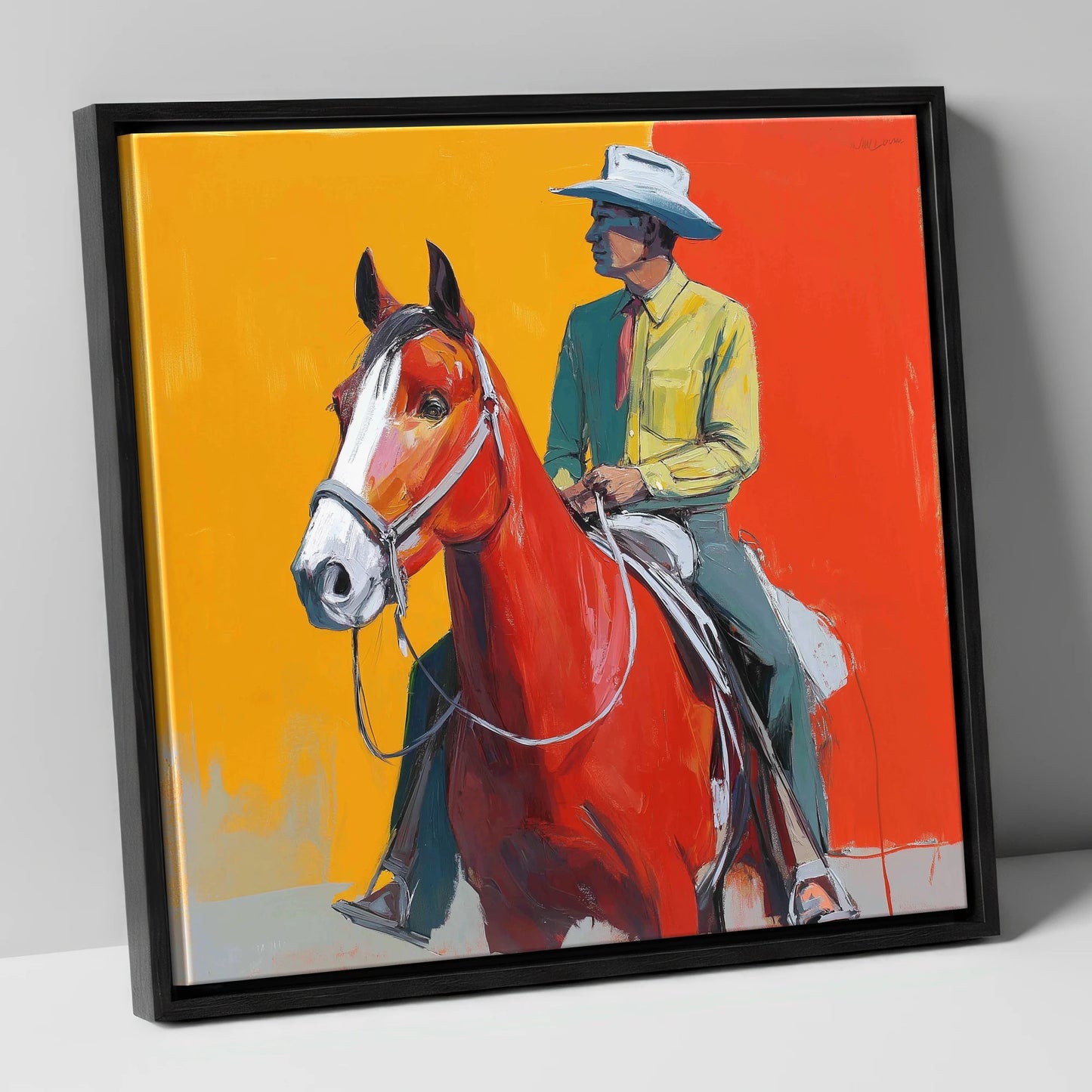 Vivid Horizon Rider western horse canvas wall art in black frame