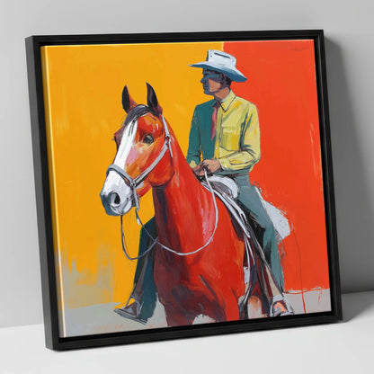Vivid Horizon Rider western horse canvas wall art in black frame