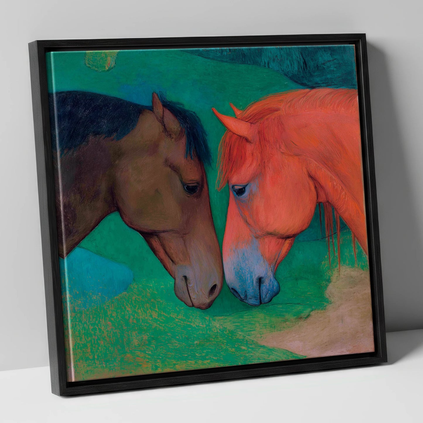 Gentle Companions horse portrait canvas wall art in black frame